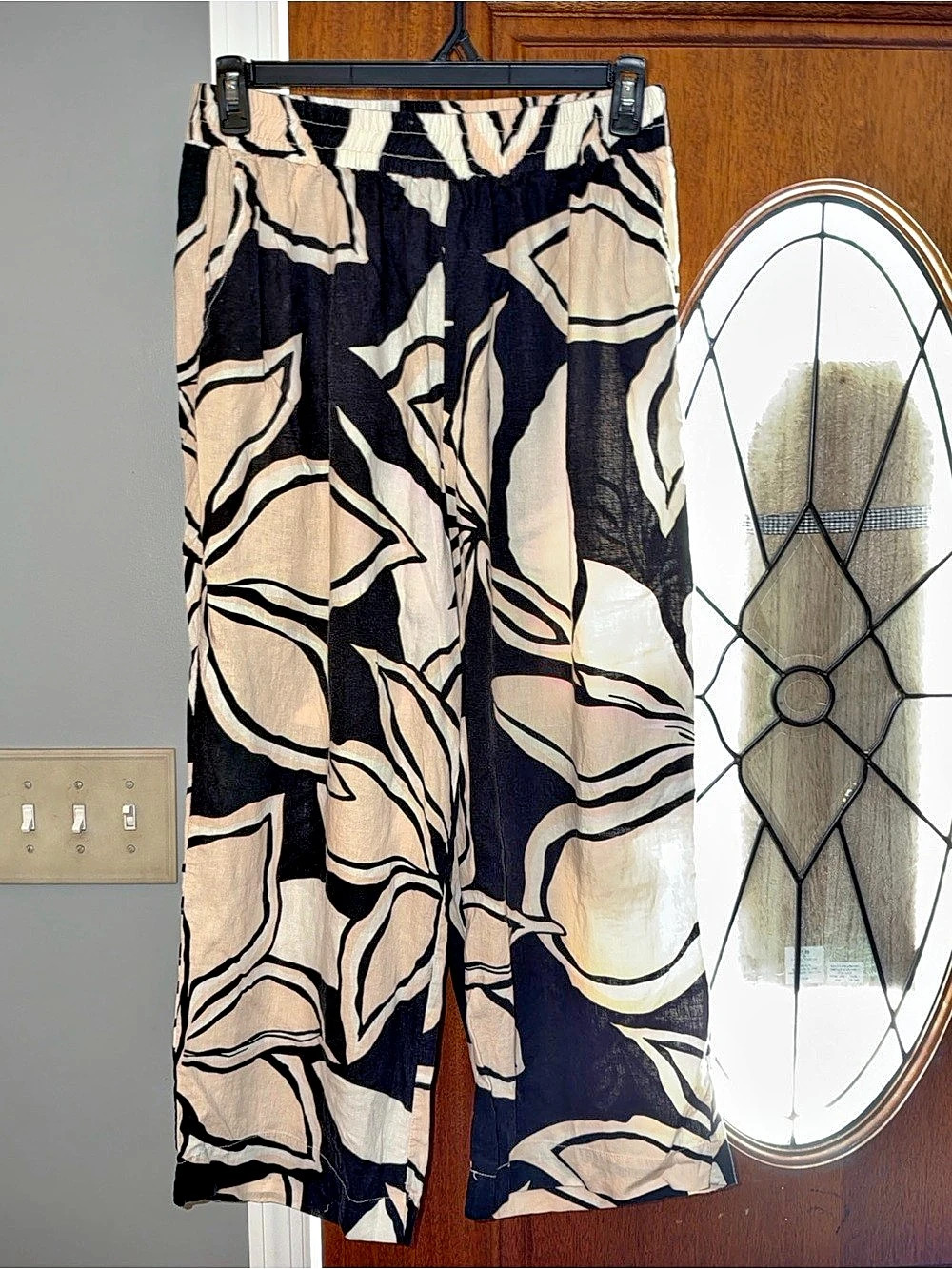Rachel Zoe Abstract Wide Leg Pants in Black & Cream Size 2X